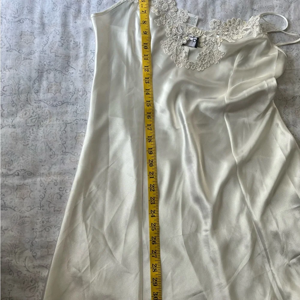 Elegant White Satin Slip with Lace Detail‎